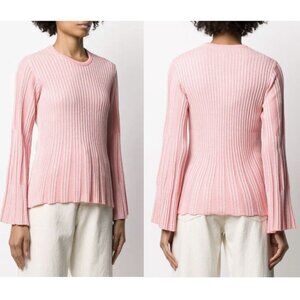 KENZO Flamingo Pink Metallic Ribbed-Knit Jumper Bell Sleeves Pink Sparkle Size L